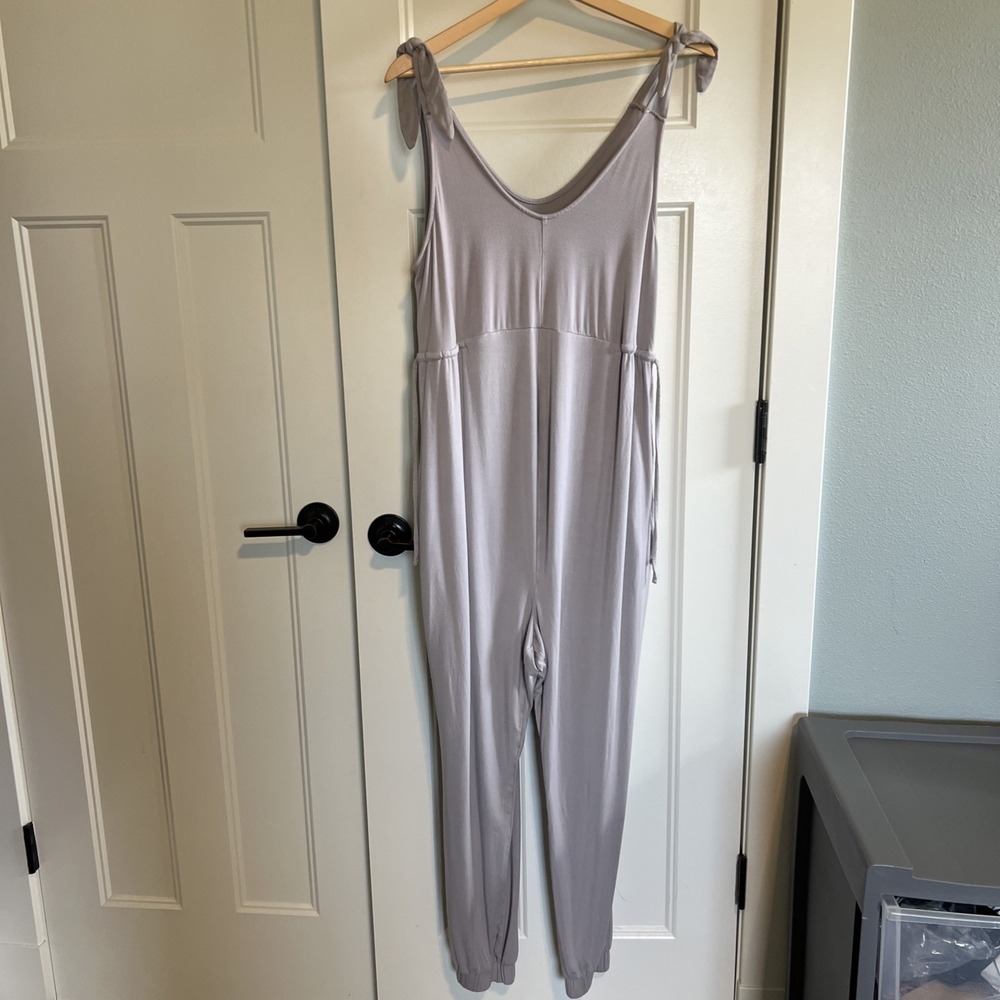 Isabel Ingrid Maternity Sleeveless Jumpsuit Taupe Gathered Leg Size S